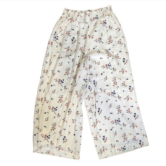 American Eagle Wide Leg Flowy Cream Floral Palazzo Pants Women's Size Medium - Picture 6 of 6